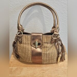 Marc Fisher Retired Rare Metallic Bronze Woven Tassel Satchel